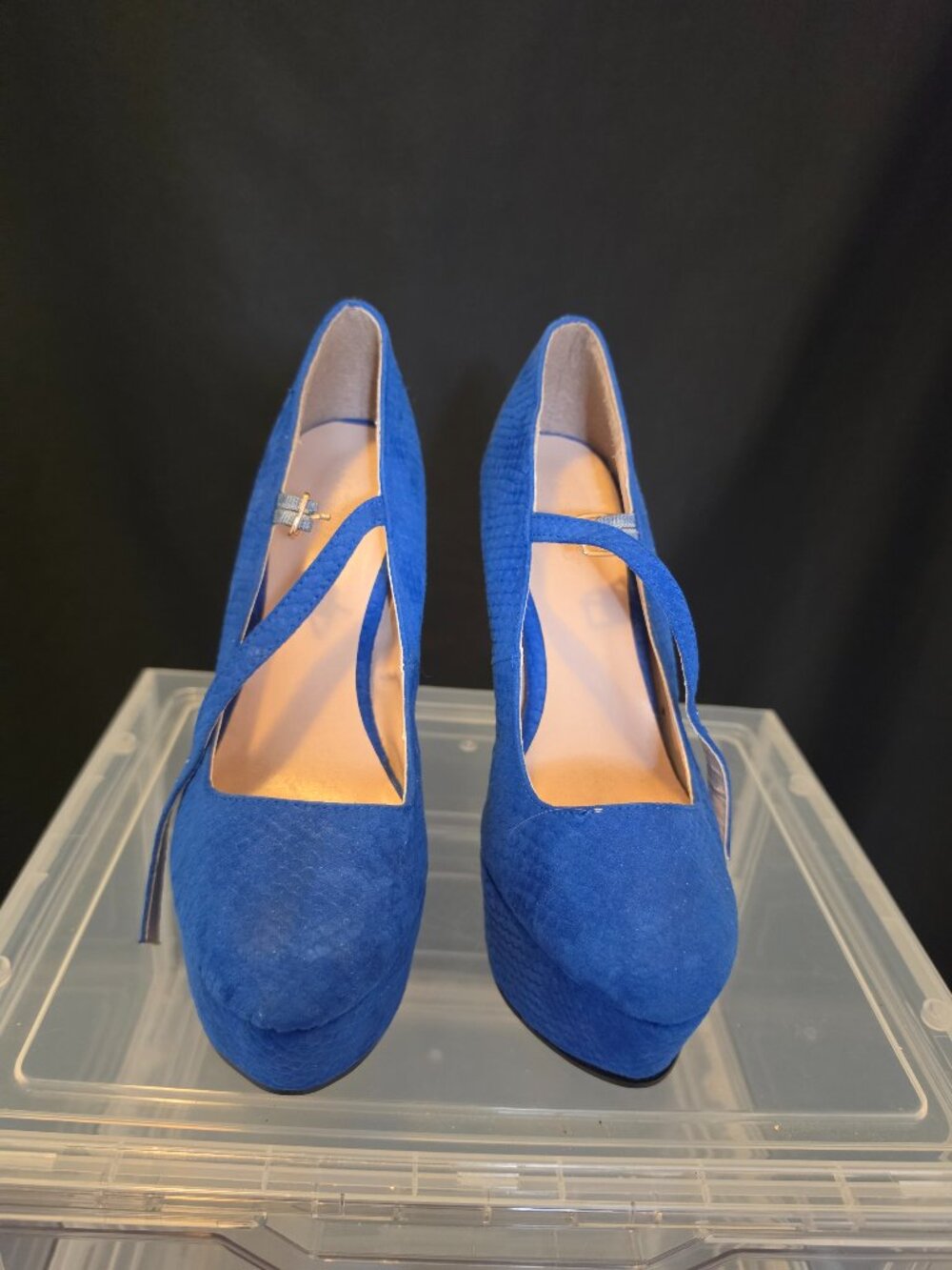 Women’s Royal Blue Platform Stiletto Heels Crossover Strap Pumps